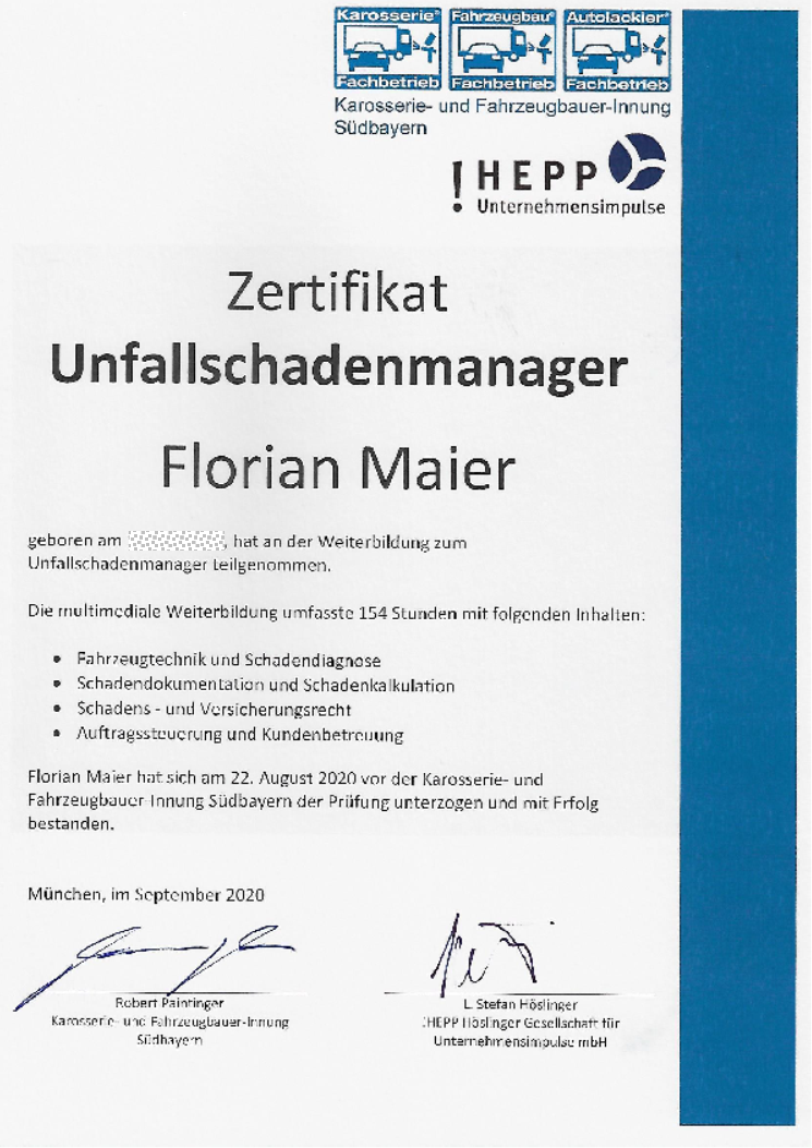 Zertifikat Florian